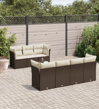 8-tlg. Garten-Sofagarnitur mit Kissen Braun Poly Rattan