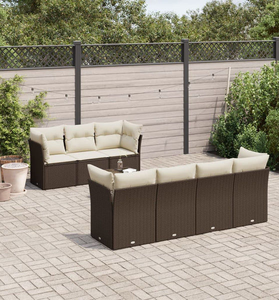 8-tlg. Garten-Sofagarnitur mit Kissen Braun Poly Rattan