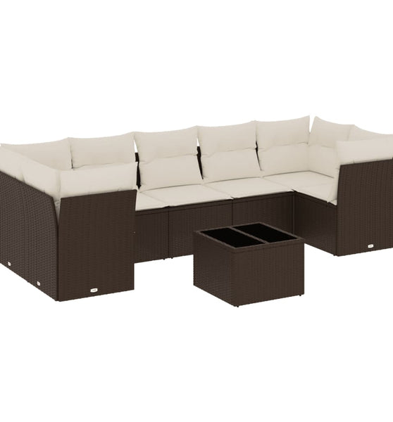 8-tlg. Garten-Sofagarnitur mit Kissen Braun Poly Rattan