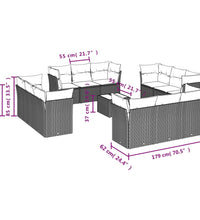 13-tlg. Garten-Sofagarnitur mit Kissen Braun Poly Rattan