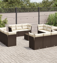 13-tlg. Garten-Sofagarnitur mit Kissen Braun Poly Rattan