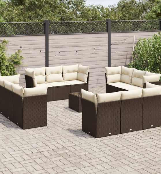 13-tlg. Garten-Sofagarnitur mit Kissen Braun Poly Rattan