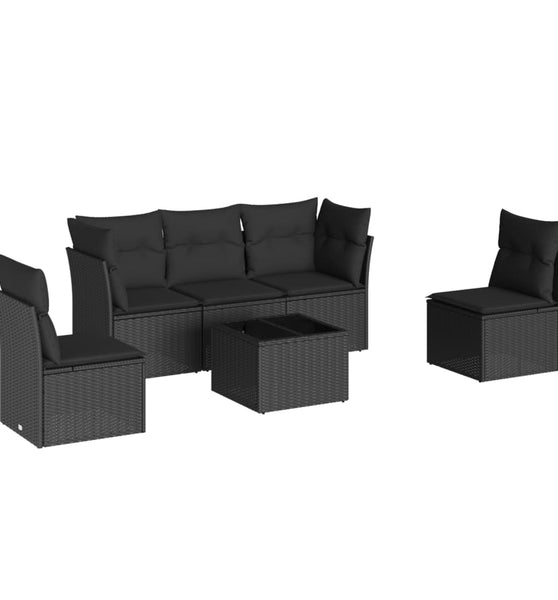 6-tlg. Garten-Sofagarnitur mit Kissen Schwarz Poly Rattan