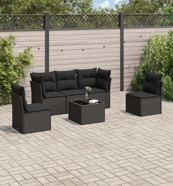 6-tlg. Garten-Sofagarnitur mit Kissen Schwarz Poly Rattan