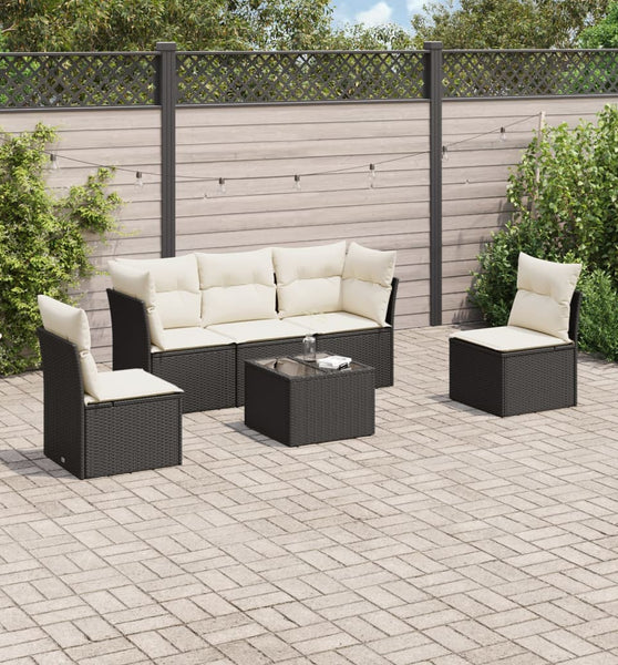 6-tlg. Garten-Sofagarnitur mit Kissen Schwarz Poly Rattan