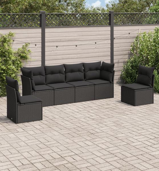 6-tlg. Garten-Sofagarnitur mit Kissen Schwarz Poly Rattan