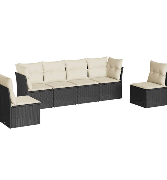6-tlg. Garten-Sofagarnitur mit Kissen Schwarz Poly Rattan