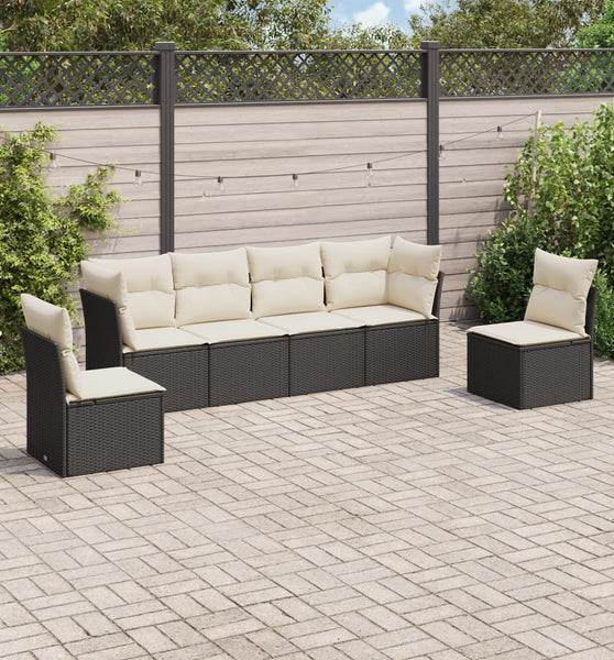 6-tlg. Garten-Sofagarnitur mit Kissen Schwarz Poly Rattan