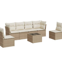 7-tlg. Garten-Sofagarnitur mit Kissen Beige Poly Rattan