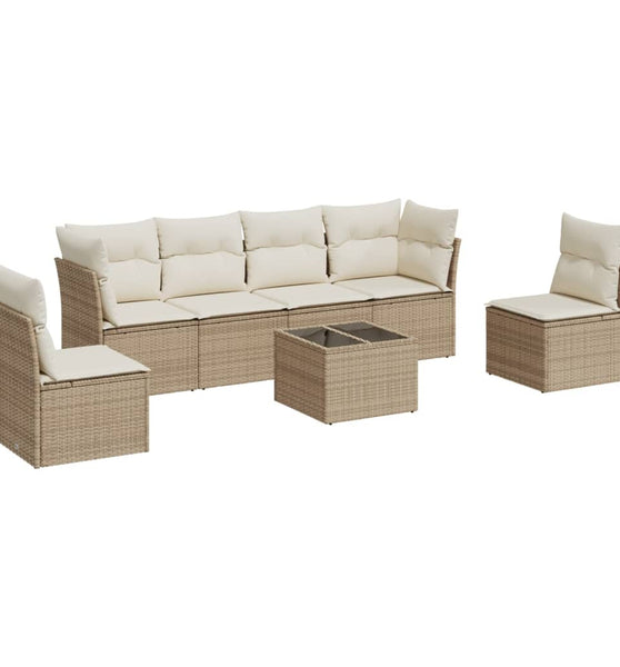 7-tlg. Garten-Sofagarnitur mit Kissen Beige Poly Rattan