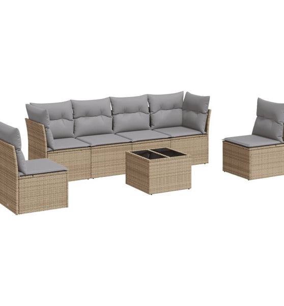 7-tlg. Garten-Sofagarnitur mit Kissen Beige Poly Rattan