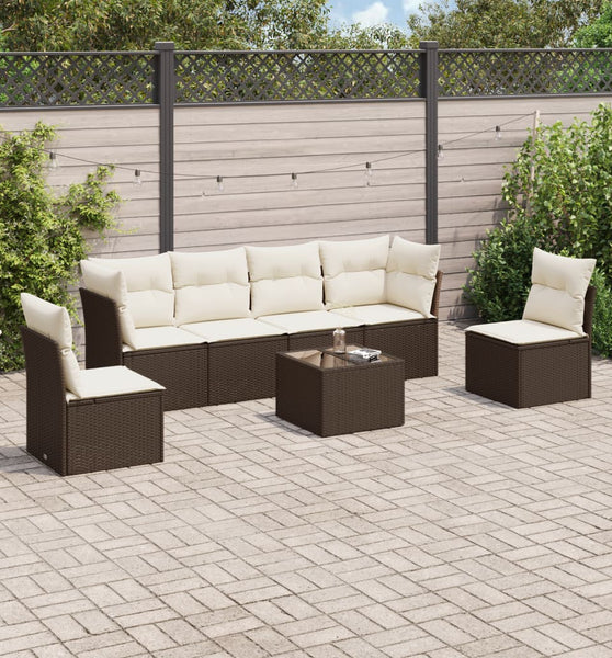 7-tlg. Garten-Sofagarnitur mit Kissen Braun Poly Rattan