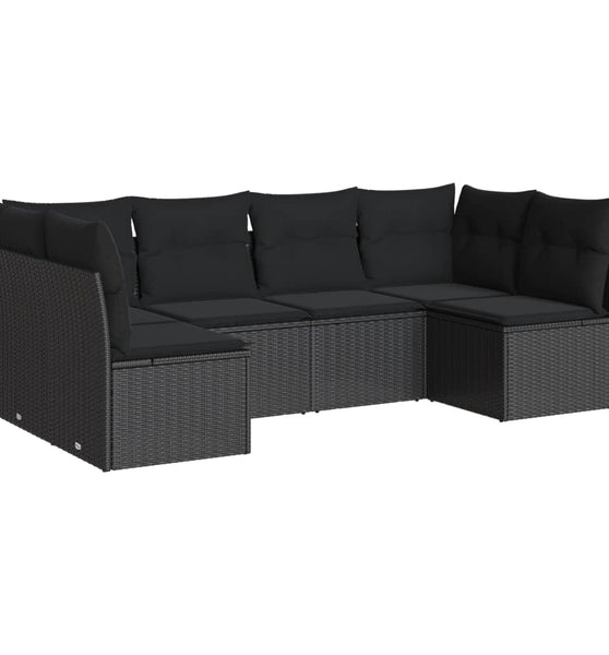 6-tlg. Garten-Sofagarnitur mit Kissen Schwarz Poly Rattan