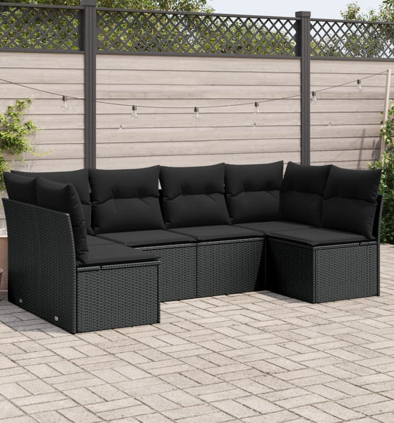 6-tlg. Garten-Sofagarnitur mit Kissen Schwarz Poly Rattan