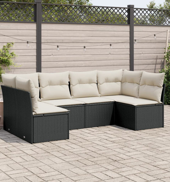 6-tlg. Garten-Sofagarnitur mit Kissen Schwarz Poly Rattan
