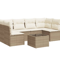 7-tlg. Garten-Sofagarnitur mit Kissen Beige Poly Rattan
