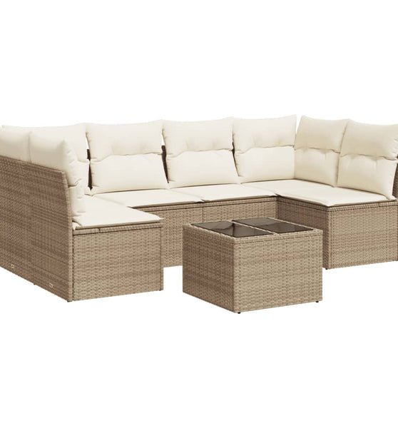 7-tlg. Garten-Sofagarnitur mit Kissen Beige Poly Rattan
