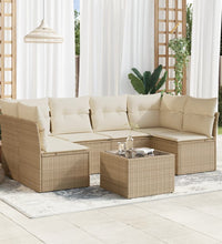7-tlg. Garten-Sofagarnitur mit Kissen Beige Poly Rattan