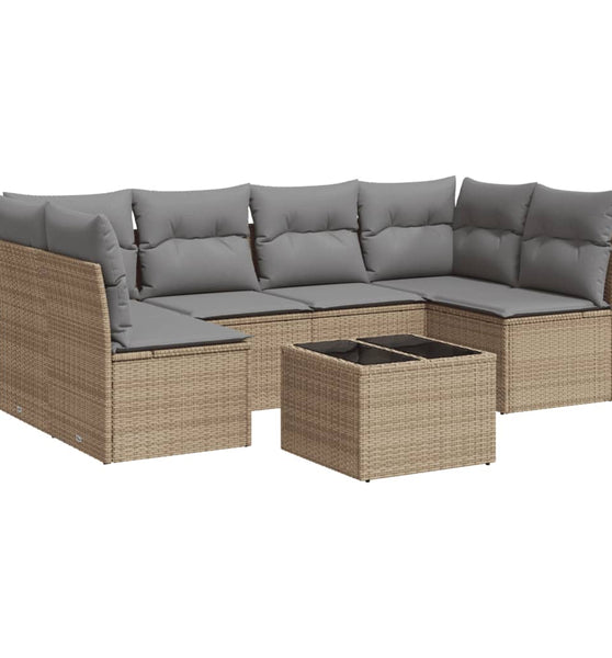 7-tlg. Garten-Sofagarnitur mit Kissen Beige Poly Rattan