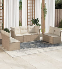 7-tlg. Garten-Sofagarnitur mit Kissen Beige Poly Rattan