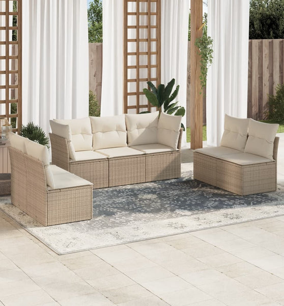 7-tlg. Garten-Sofagarnitur mit Kissen Beige Poly Rattan