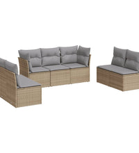 7-tlg. Garten-Sofagarnitur mit Kissen Beige Poly Rattan