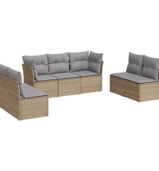7-tlg. Garten-Sofagarnitur mit Kissen Beige Poly Rattan