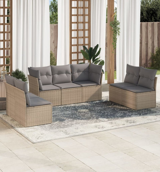 7-tlg. Garten-Sofagarnitur mit Kissen Beige Poly Rattan
