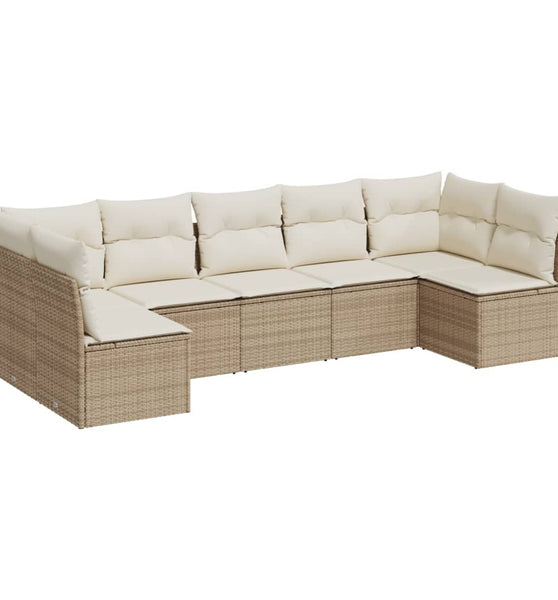 7-tlg. Garten-Sofagarnitur mit Kissen Beige Poly Rattan