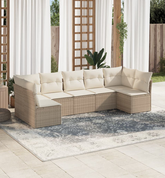 7-tlg. Garten-Sofagarnitur mit Kissen Beige Poly Rattan