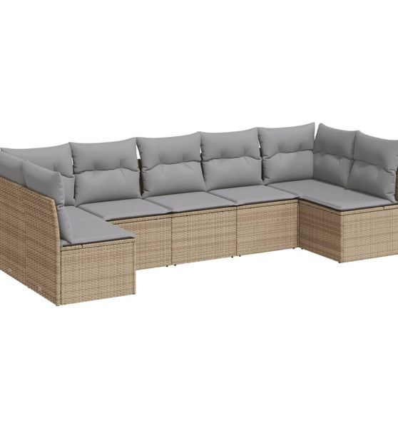 7-tlg. Garten-Sofagarnitur mit Kissen Beige Poly Rattan