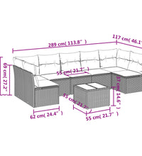 8-tlg. Garten-Sofagarnitur mit Kissen Braun Poly Rattan