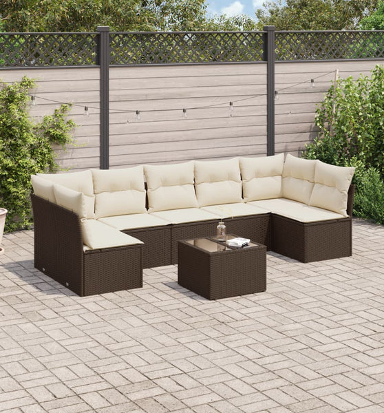 8-tlg. Garten-Sofagarnitur mit Kissen Braun Poly Rattan