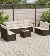 9-tlg. Garten-Sofagarnitur mit Kissen Braun Poly Rattan