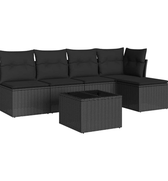 6-tlg. Garten-Sofagarnitur mit Kissen Schwarz Poly Rattan