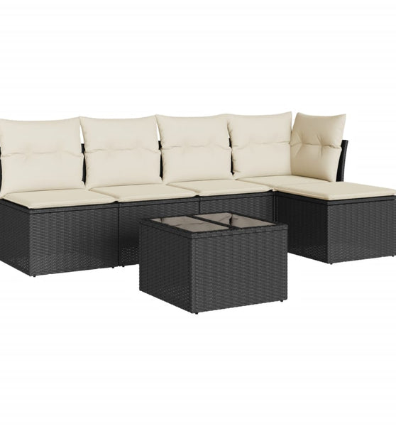 6-tlg. Garten-Sofagarnitur mit Kissen Schwarz Poly Rattan