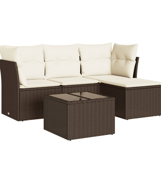 5-tlg. Garten-Sofagarnitur mit Kissen Braun Poly Rattan