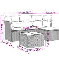 5-tlg. Garten-Sofagarnitur mit Kissen Braun Poly Rattan