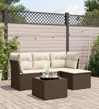 5-tlg. Garten-Sofagarnitur mit Kissen Braun Poly Rattan