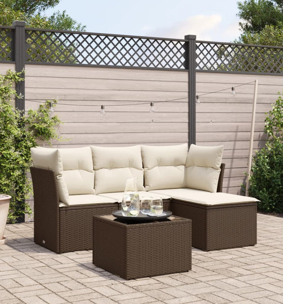 5-tlg. Garten-Sofagarnitur mit Kissen Braun Poly Rattan