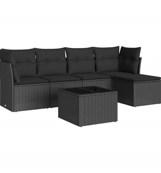 6-tlg. Garten-Sofagarnitur mit Kissen Schwarz Poly Rattan