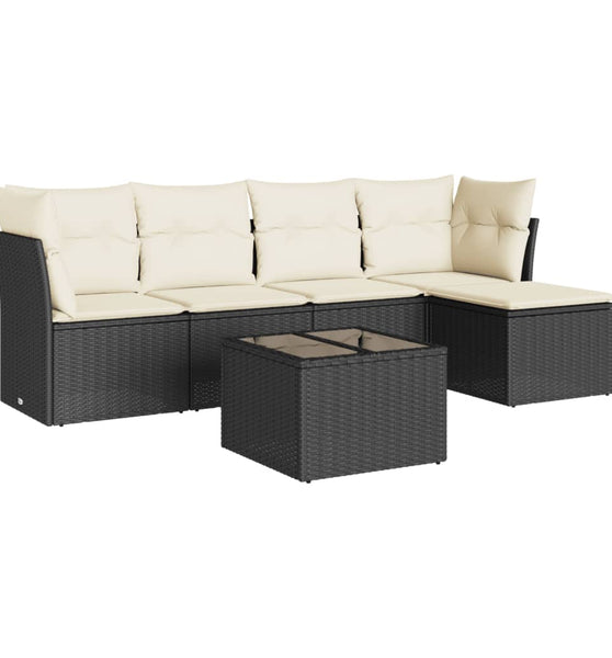 6-tlg. Garten-Sofagarnitur mit Kissen Schwarz Poly Rattan