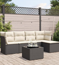 6-tlg. Garten-Sofagarnitur mit Kissen Schwarz Poly Rattan