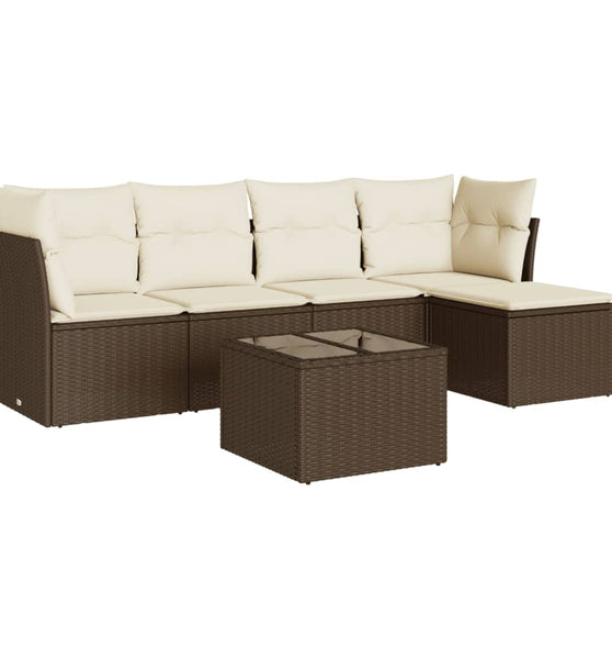 6-tlg. Garten-Sofagarnitur mit Kissen Braun Poly Rattan