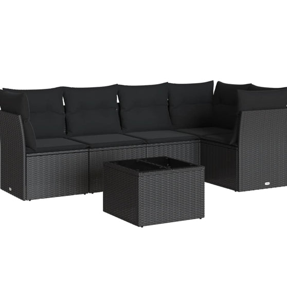 6-tlg. Garten-Sofagarnitur mit Kissen Schwarz Poly Rattan