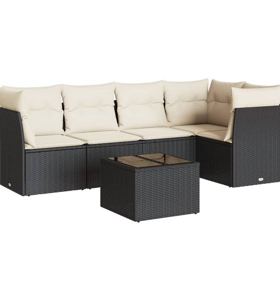 6-tlg. Garten-Sofagarnitur mit Kissen Schwarz Poly Rattan