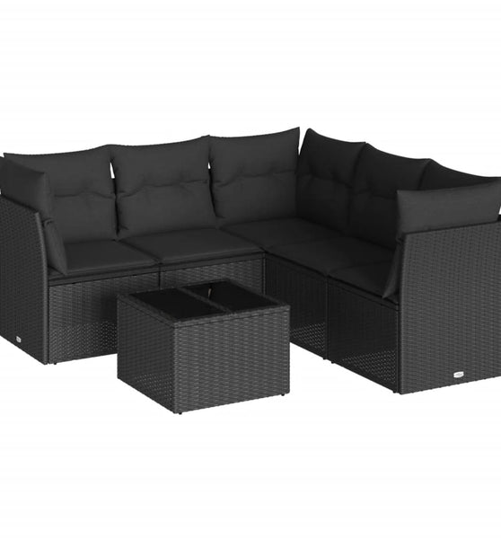 6-tlg. Garten-Sofagarnitur mit Kissen Schwarz Poly Rattan