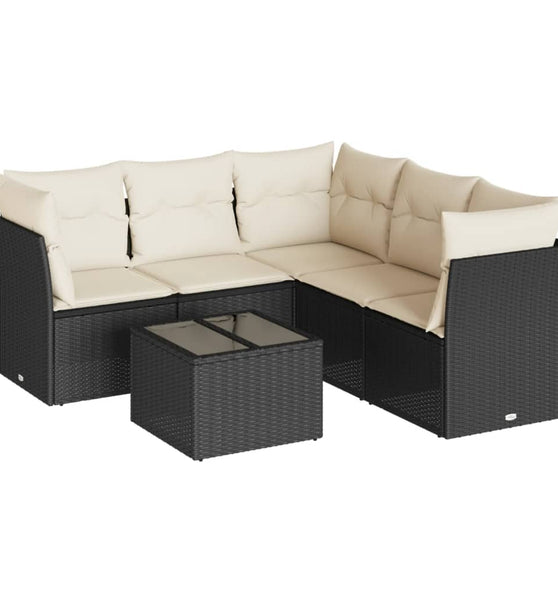 6-tlg. Garten-Sofagarnitur mit Kissen Schwarz Poly Rattan