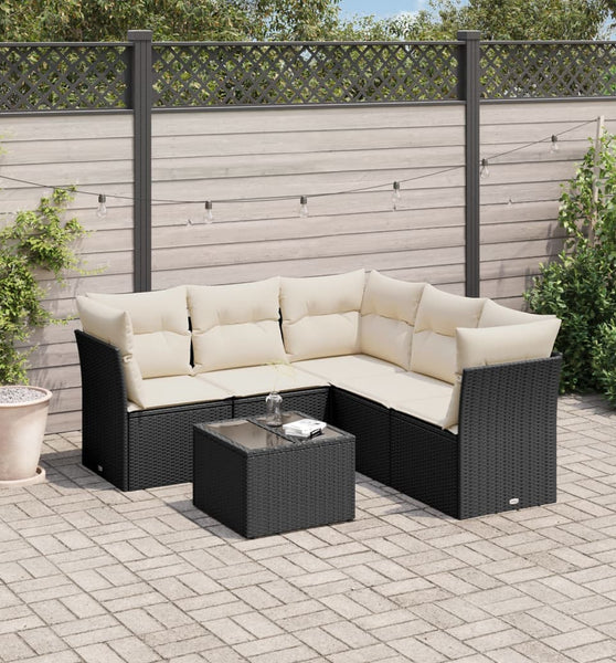 6-tlg. Garten-Sofagarnitur mit Kissen Schwarz Poly Rattan