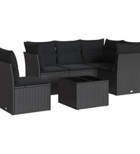 6-tlg. Garten-Sofagarnitur mit Kissen Schwarz Poly Rattan